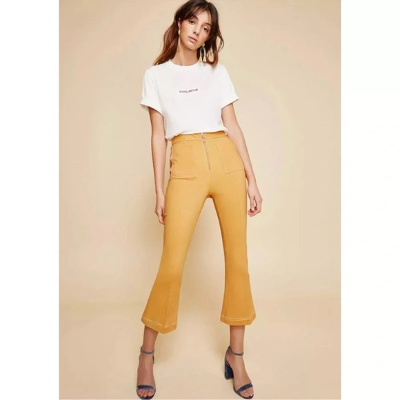 C/MEO Collective Pants - NWT C/MEO COLLECTIVE High Rise Cropped Flare Get Right Pants in Mustard Sz Large
